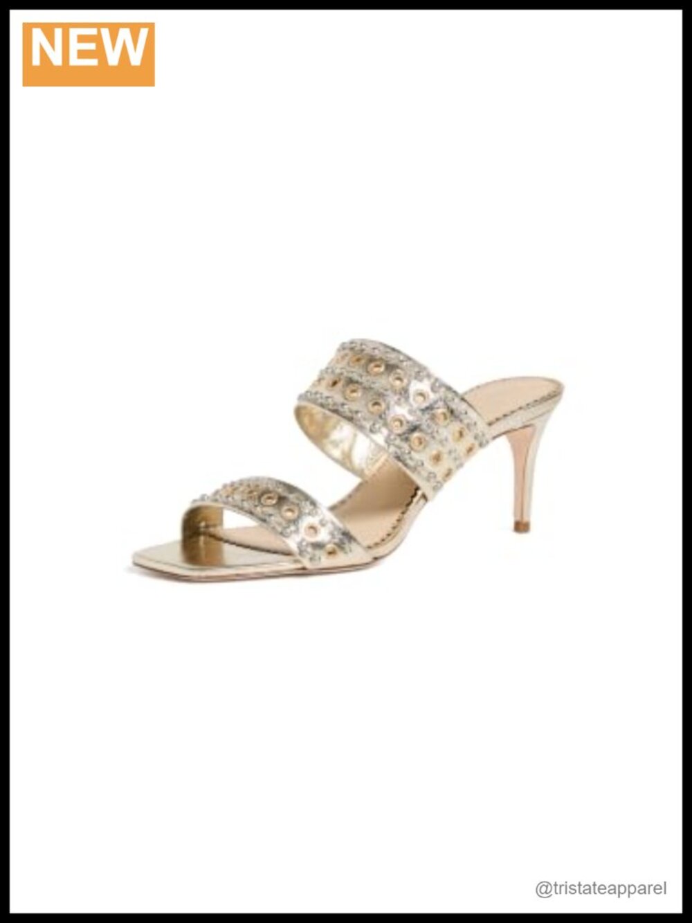 Metallic Leather Stiletto Heel Studded Sandals Double Strap Open Toe